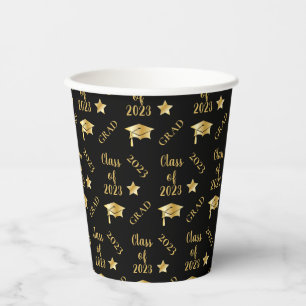 Class of 2023 Gold Grad Graduation Cap - Black Paper Cups