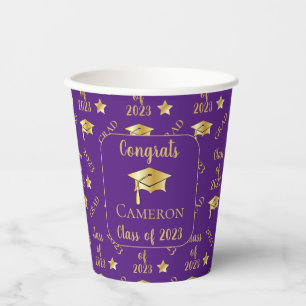 Class of 2023 Gold Grad Graduation Cap - Purple Paper Cups