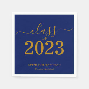 Class of 2023 Gold Navy Blue Graduation Party Napkin