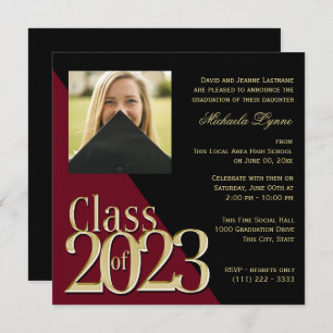 Class of 2023 Grad Gold and Burgundy with Photo Invitation