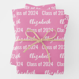 Class of 2023 Graduate's Name Pink and White Wrapping Paper Sheet