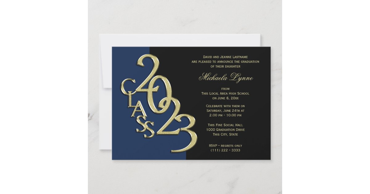 Class of 2023 Graduation Blue and Gold Invitation Zazzle