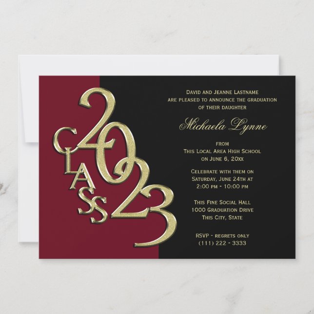Class of 2023 Graduation Burgundy and Gold Invitation (Front)