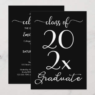 Class Of 2023 Graduation Chic Black & White Script Invitation