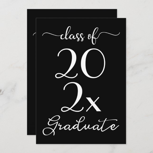 Class Of 2023 Graduation Chic Black & White Script Invitation (Front/Back)