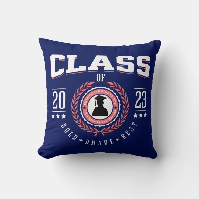 Class of 2023 Graduation Day White Text Red Shadow Cushion (Front)