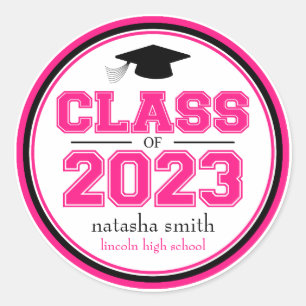 Class Of 2023 Graduation Favor (Hot Pink / Black) Classic Round Sticker