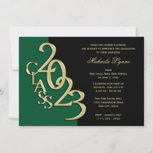 Class of 2023 Graduation Green and Gold Invitation