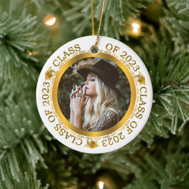 Class of 2023 Graduation Photo White | Gold Ceramic Tree Decoration (Tree)
