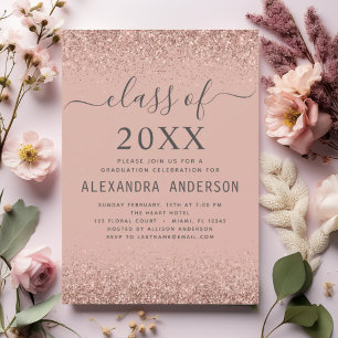 Class of 2023 Graduation Pink Rose Gold Glitter Invitation