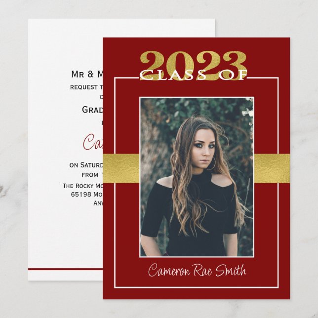 Class of 2023 Maroon & Gold Graduation Party Invitation (Front/Back)
