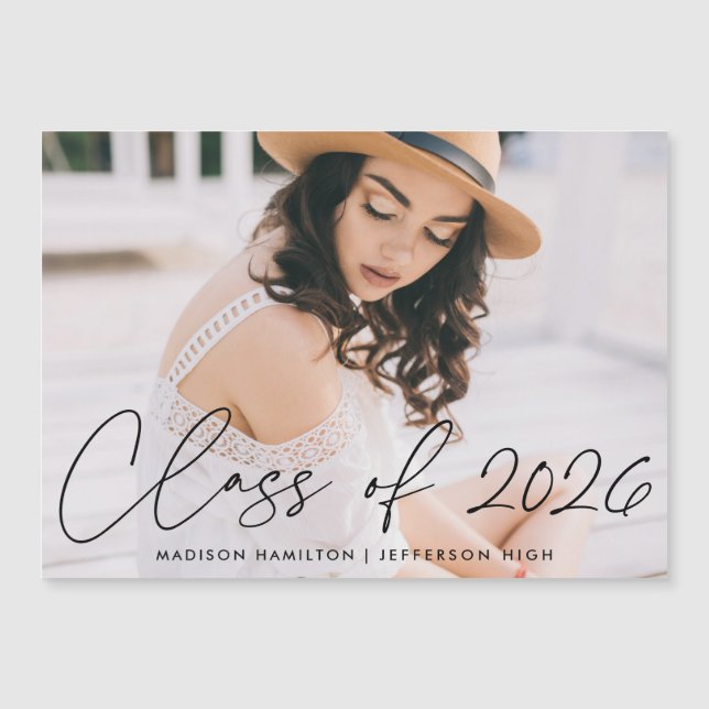 Class of 2023 Modern Black Script Photo Graduation Magnetic Invitation (Front)