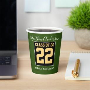 Class of 2023 Modern Green Black & Gold Graduation Paper Cups