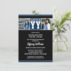 Class of 2023 Navy Blue and Black Graduation Photo Invitation