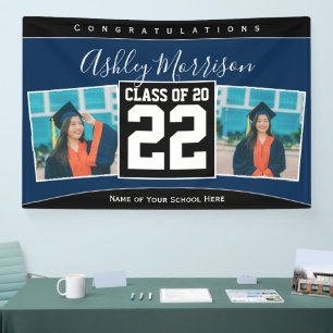 Class of 2023 Navy Blue & Black Graduation Photo Banner