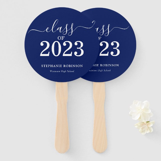 Class of 2023 Navy Blue Graduation  Hand Fan (Front and Back)
