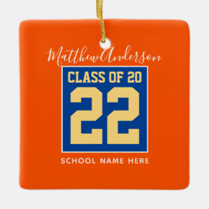 Class of 2023 Orange Blue and Gold Graduation Ceramic Ornament