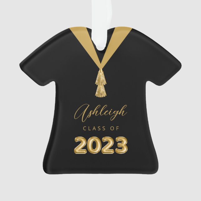 Class of 2023 Personalised Black Graduation Gown Ornament (Front)