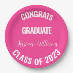 Class of 2023 Pink Graduation College Party Paper Plate