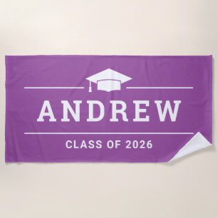 Class of 2023 Purple Personalised Graduate Name Beach Towel