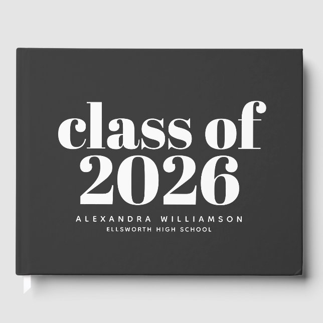 Class of 2023 Retro Typography Black Personalised  Guest Book (Front)