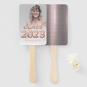 Class of 2023 Rose Gold Balloons Photo Graduation Hand Fan