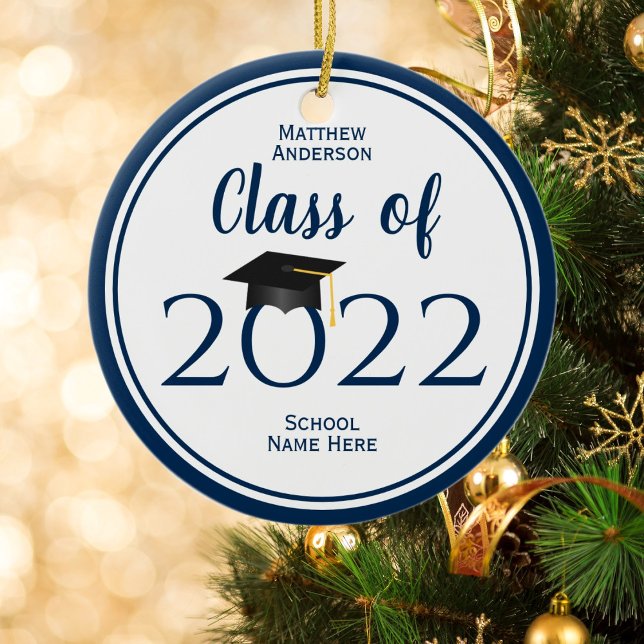 Class of 2023 Simple Elegant Navy Blue Graduation Ceramic Tree Decoration (Creator Uploaded)