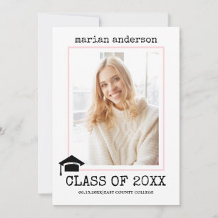 Class of 2023 typewriter pink graduation photo invitation
