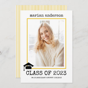 Class of 2023 typewriter yellow graduation photo invitation