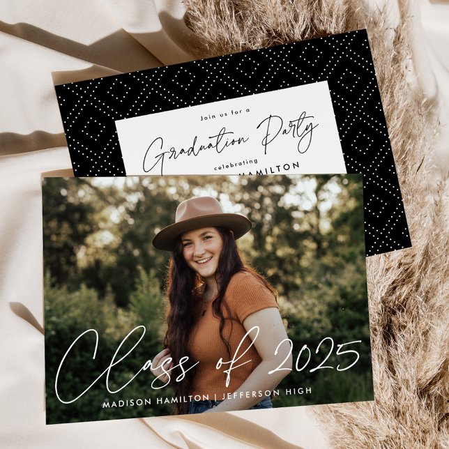 Class of 2023 White Script Photo Graduation Party Invitation (Creator Uploaded)