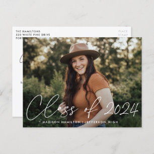Class of 2023 White Script Photo Graduation Party Invitation Postcard
