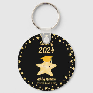 Class of 2024 Black and Gold Super Star Graduation Key Ring