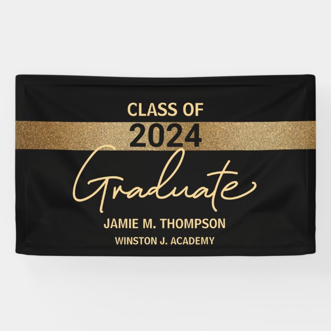 Class of 2024 Black Gold Name Graduation Adult Clo Banner (Horizontal)