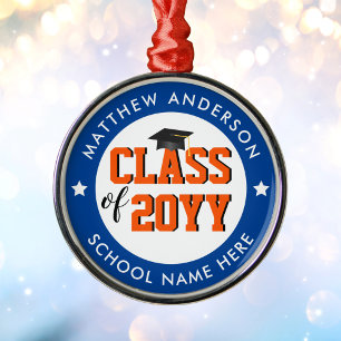 Class of 2024 Blue and Orange Graduate Graduation Metal Tree Decoration