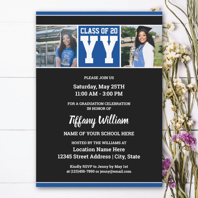 Class of 2024 Blue Black Photo Collage Graduation Invitation (Creator Uploaded)