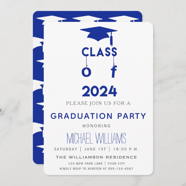 Class of 2024  - Blue Graduation Party Invitation (Front/Back)