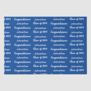 Class of 2024 Blue White Congratulations Grad Name Tissue Paper