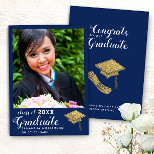 Class of 2024 Blue White Gold Photo Graduation Announcement