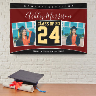 Class of 2024 Burgundy Black Gold Graduation Photo Banner