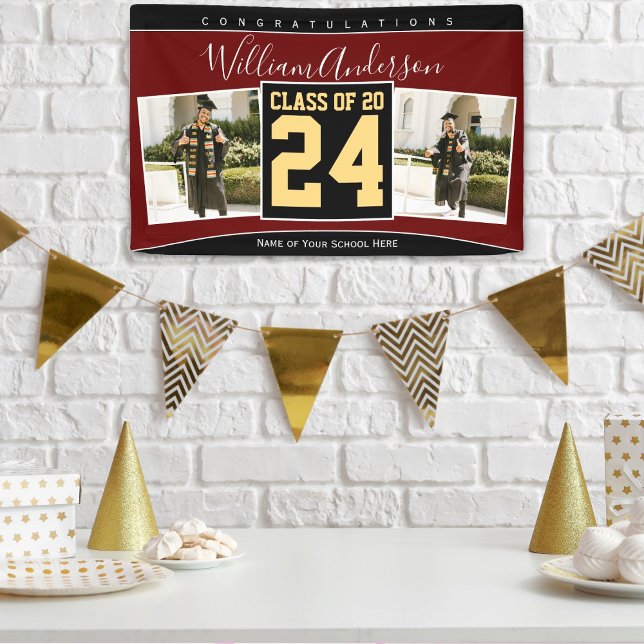 Class of 2024 Burgundy Black Gold Graduation Photo Banner (Creator Uploaded)