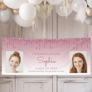 Class of 2024 Burgundy Glitter 2-Photo Graduation Banner