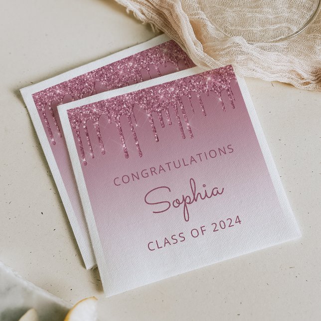 Class of 2024 Burgundy Glitter Drip Graduation Napkin (Creator Uploaded)