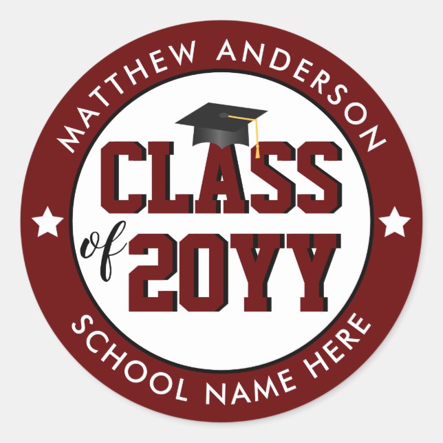 Class of 2024 Burgundy Graduate Graduation Party Classic Round Sticker (Front)