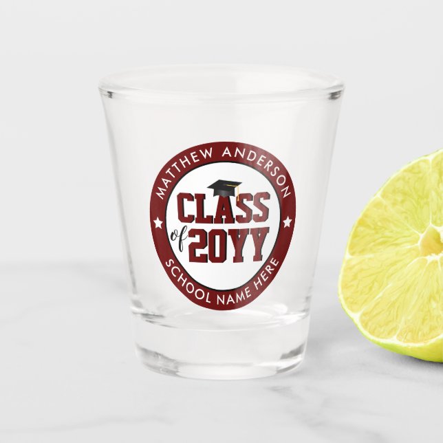 Class of 2024 Burgundy Graduate Graduation Shot Glass (Front)
