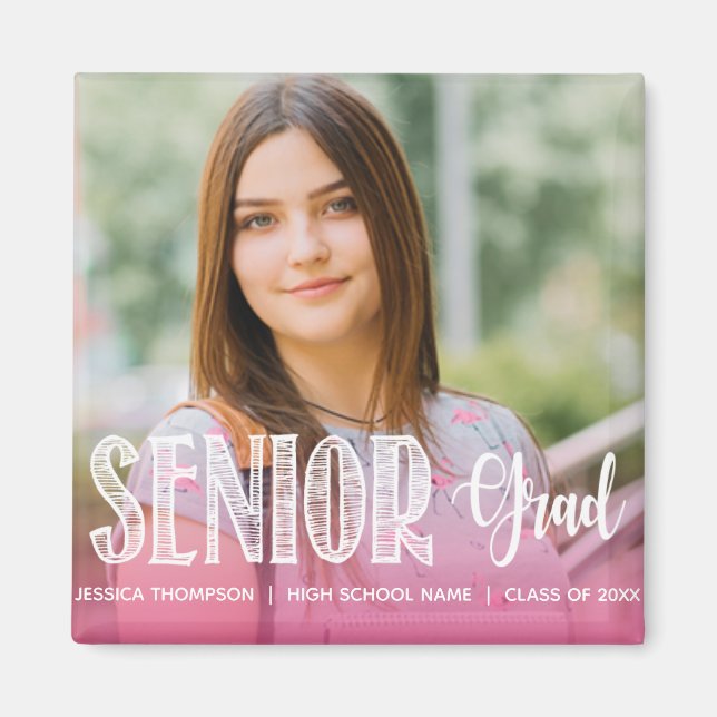 Class of 2024 Cute Pink Photo Keepsake Graduation Magnet (Front)