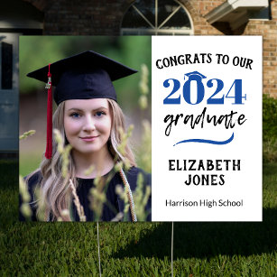 Class of 2024 Double Sided Blue Graduation Photo Garden Sign