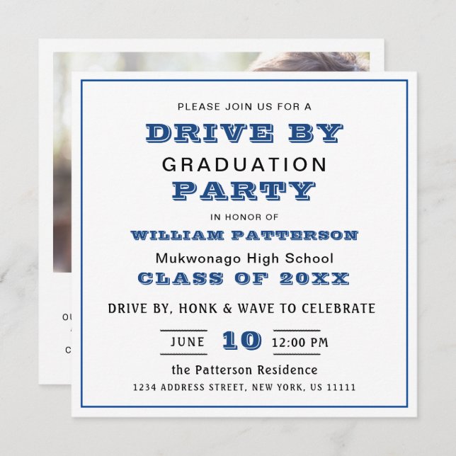 Class of 2024 DRIVE BY PHOTO Graduation Party Invitation (Front/Back)