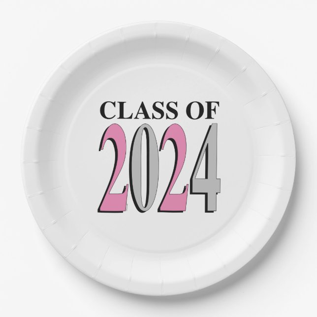 Class of 2024 Edit-the-Colours - Pink/Grey Paper Plate (Front)