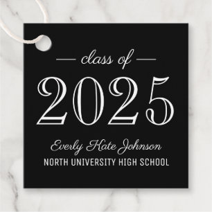 Class of 2024 Elegant Black White Graduation Party Favour Tags