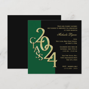 Class of 2024 Elegant Gold and Green Invitation